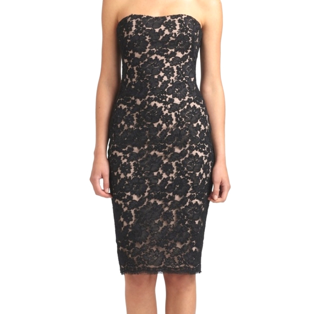 Marchesa Notte strapless lace embroidered dress